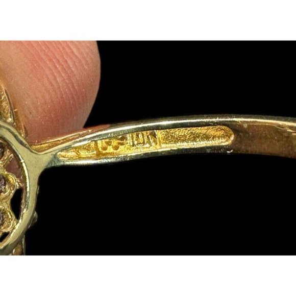 10k FP Ring Yellow Gold Oval Cut Amethyst Blue Topaz Halo Band Size 10 Signed - Picture 8 of 9